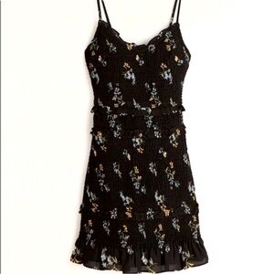 NWT Abercrombie Smocked Ruffle Floral Mini Dress Black